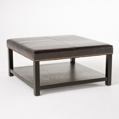 Large Square Ottoman Bench, faux leather Coffee Table Ottoman with rack & Solid Wood Legs, Oversized Ottoman for Living Room - 1st Choice Furniture Direct