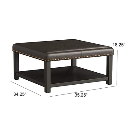 Large Square Ottoman Bench, faux leather Coffee Table Ottoman with rack & Solid Wood Legs, Oversized Ottoman for Living Room - 1st Choice Furniture Direct