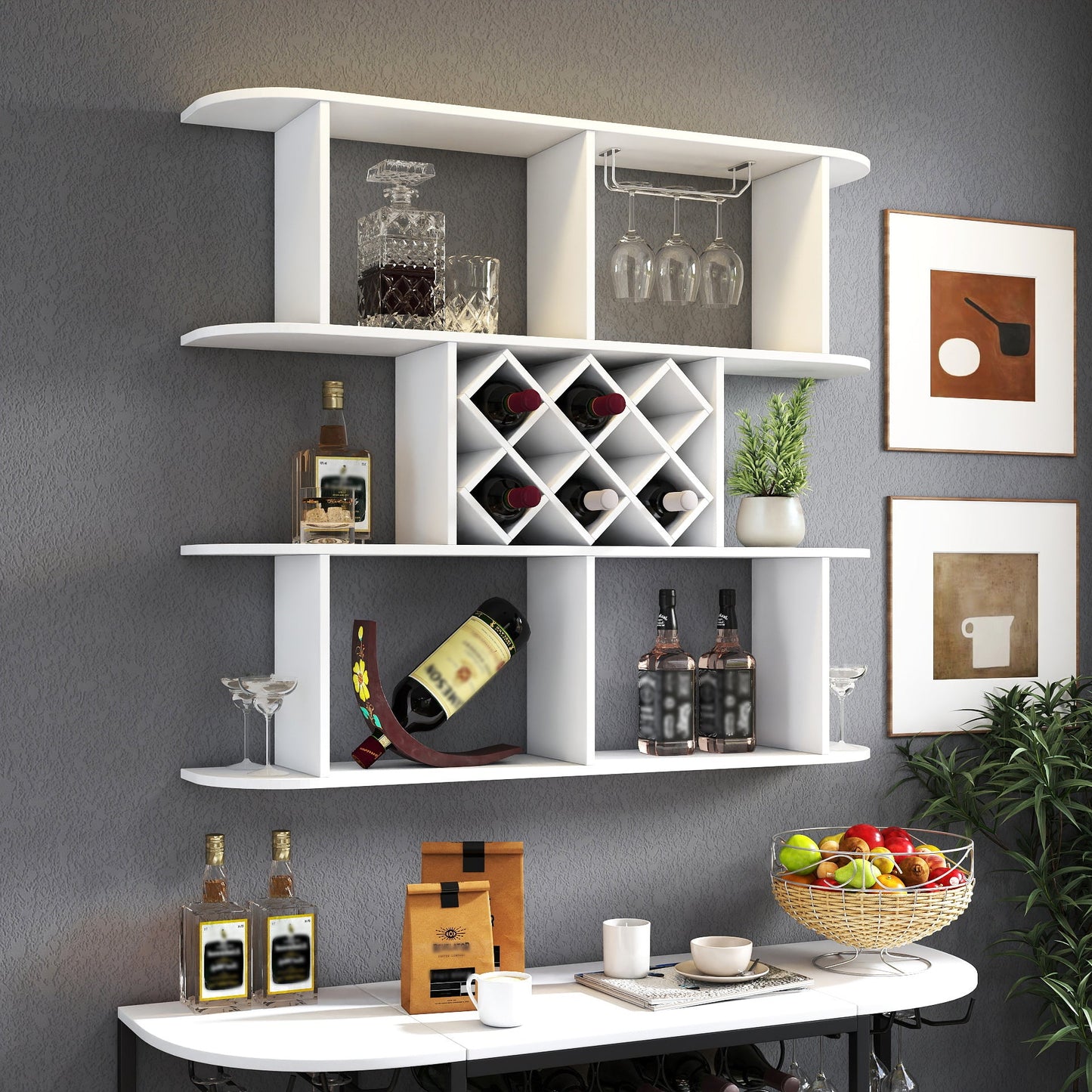 Large Wall Mounted 3 Tier Rustic Bottle Wine Rack,Multifunctional Wooden Wall Mounted Wine Rack,Storage Rack with Wine Glass Holder,mounted wall Storage winerack Rack for Home Bar Dining Room Decor - 1st Choice Furniture Direct