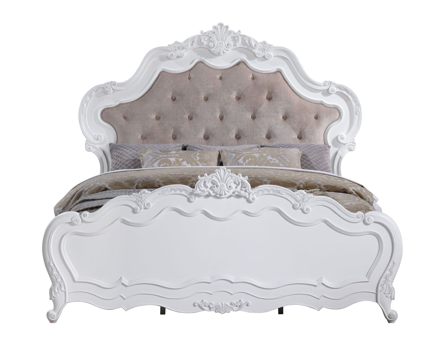 Latisha Fabric & White Finish Queen Bed - 1st Choice Furniture Direct
