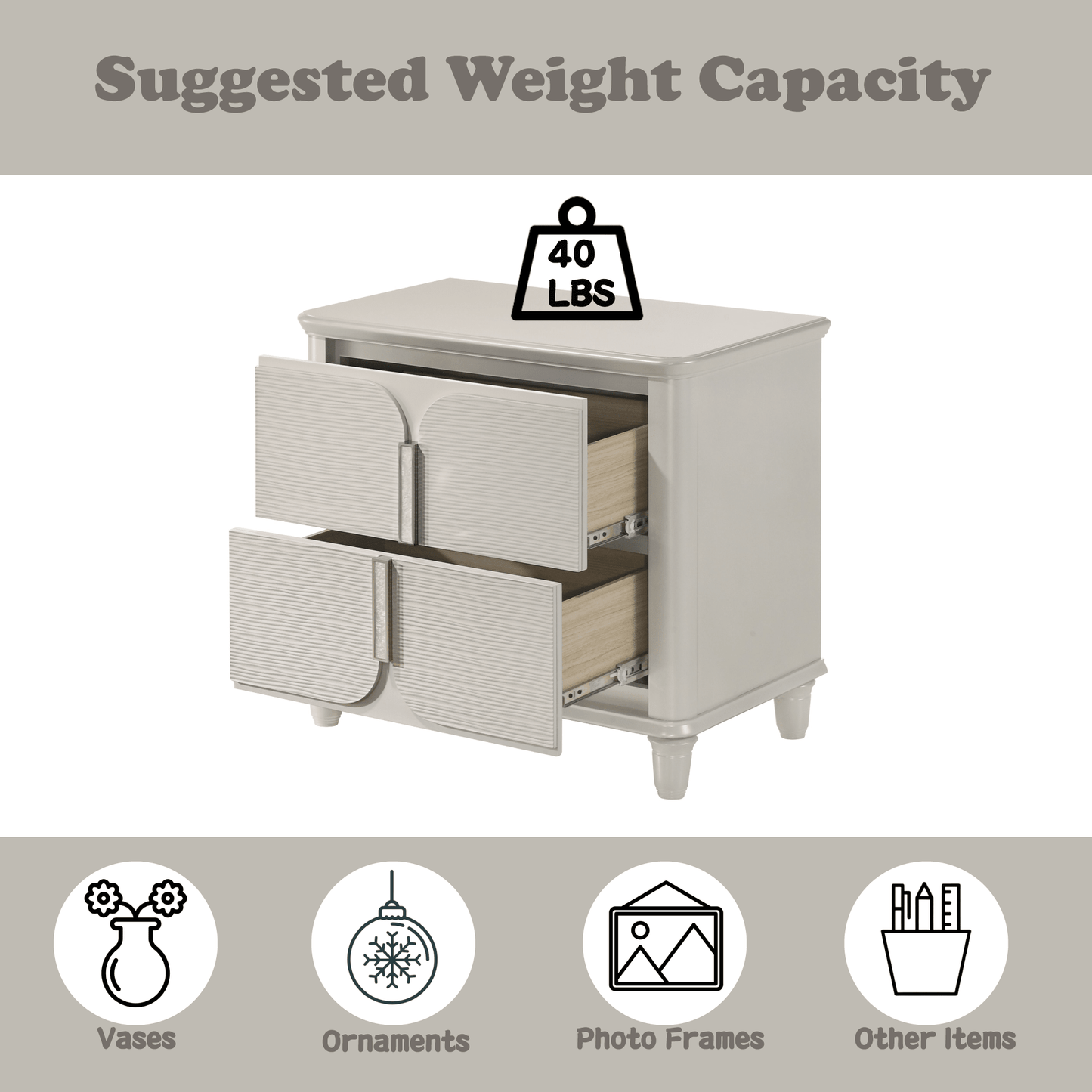 Laveda Pearl White Finish Nightstand - 1st Choice Furniture Direct