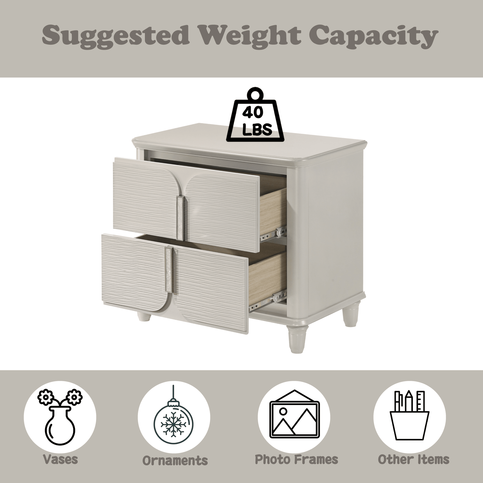 Laveda Pearl White Finish Nightstand - 1st Choice Furniture Direct