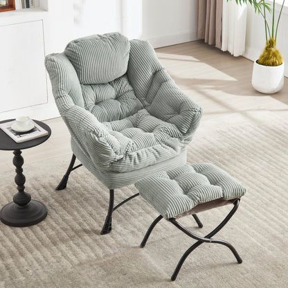 Lazy Chair with Ottoman, Modern Lounge Accent Chair with Armrests and a Side Pocket, Leisure Upholstered Sofa Chair Reading Chair with Footrest for Small Space, Corner Chair - Light green - 1st Choice Furniture Direct