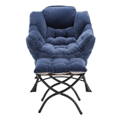 Lazy Chair with Ottoman, Modern Lounge Accent Chair with Armrests and a Side Pocket, Leisure Upholstered Sofa Chair Reading Chair with Footrest for Small Space, Corner Chair - Navy blue - 1st Choice Furniture Direct