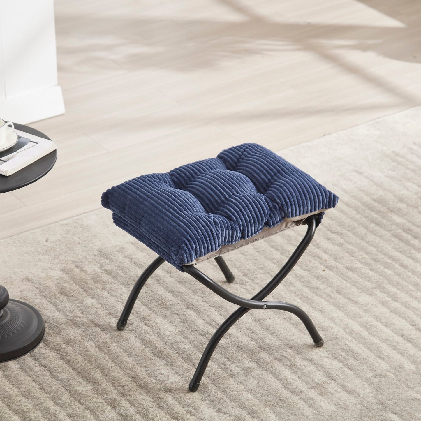 Lazy Chair with Ottoman, Modern Lounge Accent Chair with Armrests and a Side Pocket, Leisure Upholstered Sofa Chair Reading Chair with Footrest for Small Space, Corner Chair - Navy blue - 1st Choice Furniture Direct