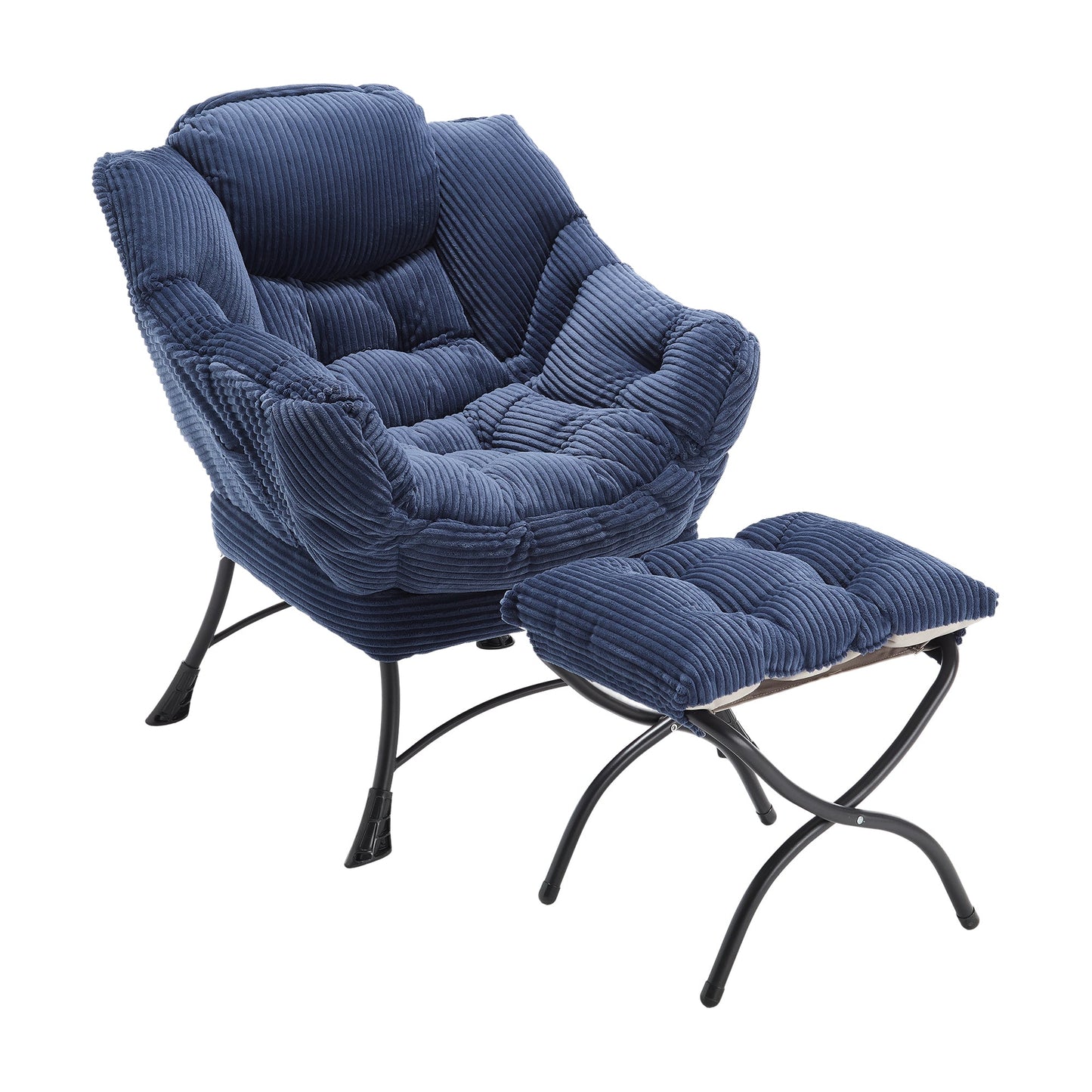 Lazy Chair with Ottoman, Modern Lounge Accent Chair with Armrests and a Side Pocket, Leisure Upholstered Sofa Chair Reading Chair with Footrest for Small Space, Corner Chair - Navy blue - 1st Choice Furniture Direct