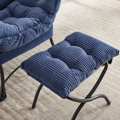 Lazy Chair with Ottoman, Modern Lounge Accent Chair with Armrests and a Side Pocket, Leisure Upholstered Sofa Chair Reading Chair with Footrest for Small Space, Corner Chair - Navy blue - 1st Choice Furniture Direct