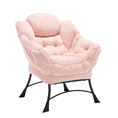 Lazy Chair with Ottoman, Modern Lounge Accent Chair with Armrests and a Side Pocket, Leisure Upholstered Sofa Chair Reading Chair with Footrest for Small Space, Corner Chair - Pink - 1st Choice Furniture Direct
