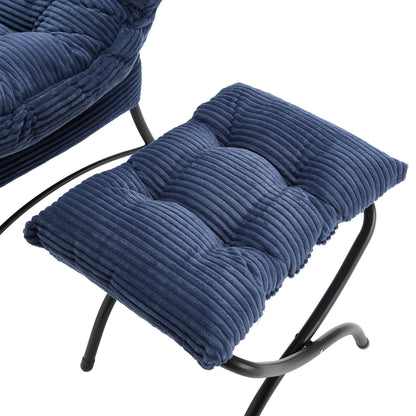 Lazy Chair with Ottoman, Modern Lounge Accent Chair with Armrests and a Side Pocket, Leisure Upholstered Sofa Chair Reading Chair with Footrest for Small Space, Corner Chair - Navy blue - 1st Choice Furniture Direct
