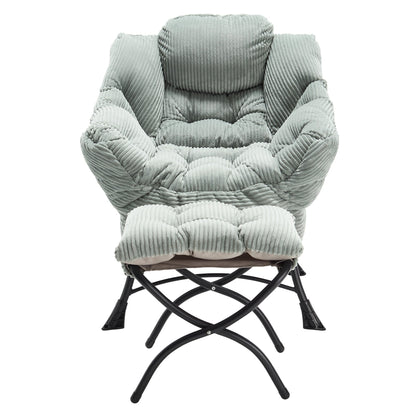 Lazy Chair with Ottoman, Modern Lounge Accent Chair with Armrests and a Side Pocket, Leisure Upholstered Sofa Chair Reading Chair with Footrest for Small Space, Corner Chair - Light green - 1st Choice Furniture Direct