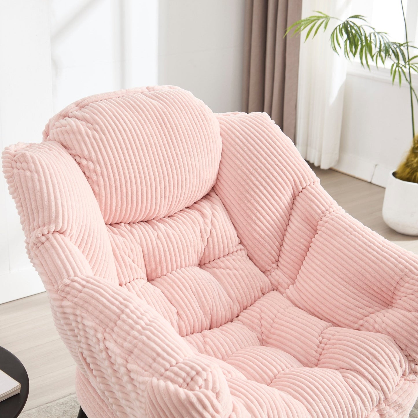 Lazy Chair with Ottoman, Modern Lounge Accent Chair with Armrests and a Side Pocket, Leisure Upholstered Sofa Chair Reading Chair with Footrest for Small Space, Corner Chair - Pink - 1st Choice Furniture Direct