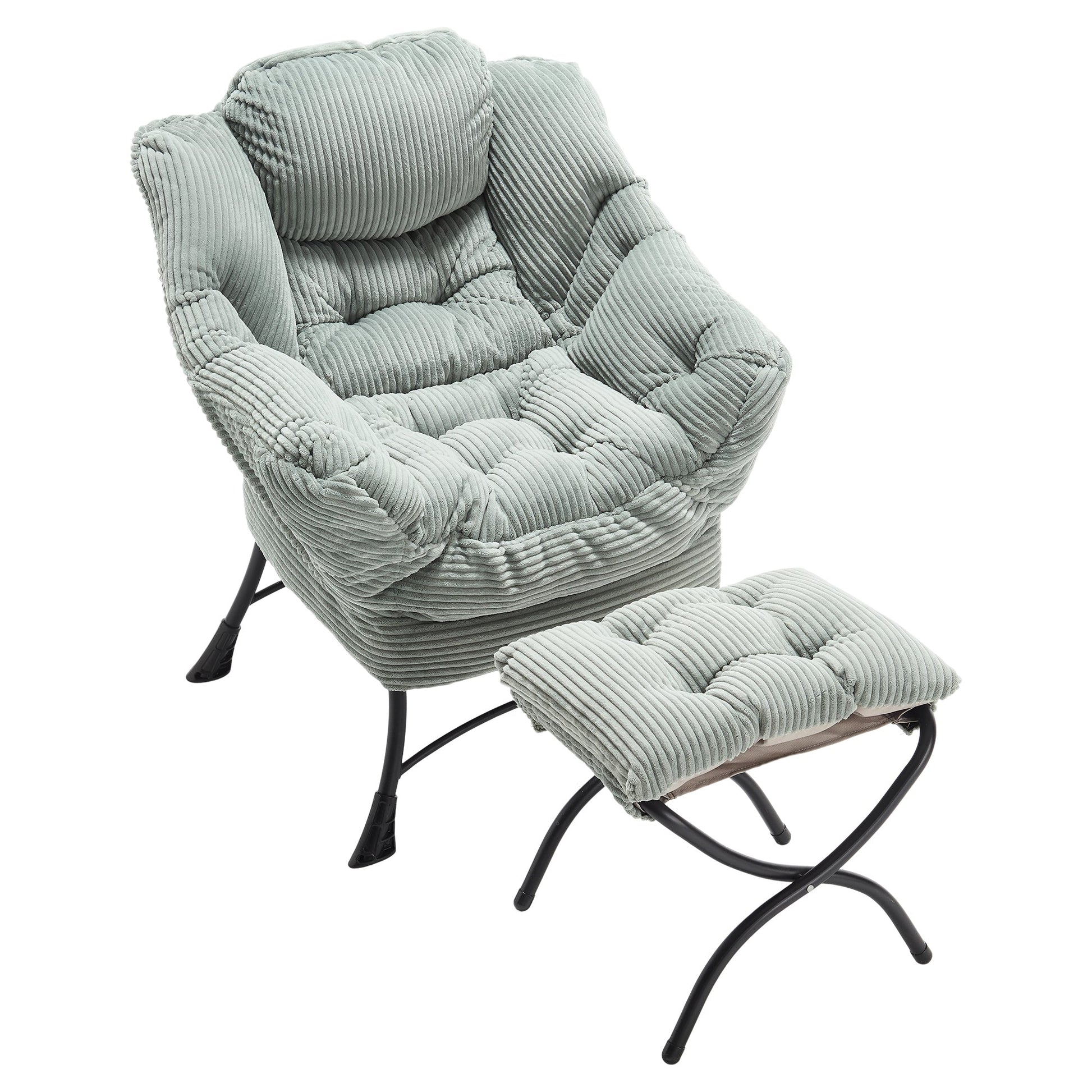 Lazy Chair with Ottoman, Modern Lounge Accent Chair with Armrests and a Side Pocket, Leisure Upholstered Sofa Chair Reading Chair with Footrest for Small Space, Corner Chair - Light green - 1st Choice Furniture Direct