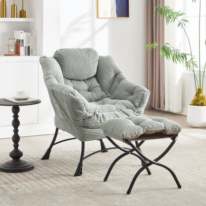 Lazy Chair with Ottoman, Modern Lounge Accent Chair with Armrests and a Side Pocket, Leisure Upholstered Sofa Chair Reading Chair with Footrest for Small Space, Corner Chair - Light green - 1st Choice Furniture Direct