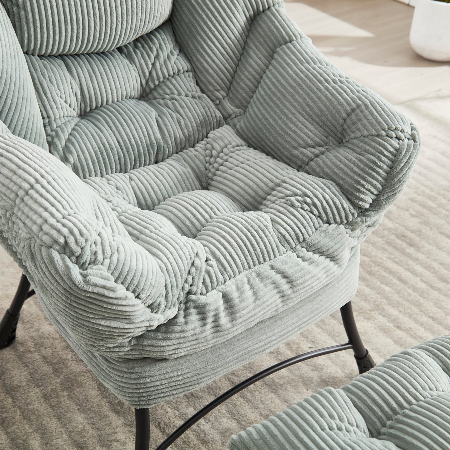 Lazy Chair with Ottoman, Modern Lounge Accent Chair with Armrests and a Side Pocket, Leisure Upholstered Sofa Chair Reading Chair with Footrest for Small Space, Corner Chair - Light green - 1st Choice Furniture Direct
