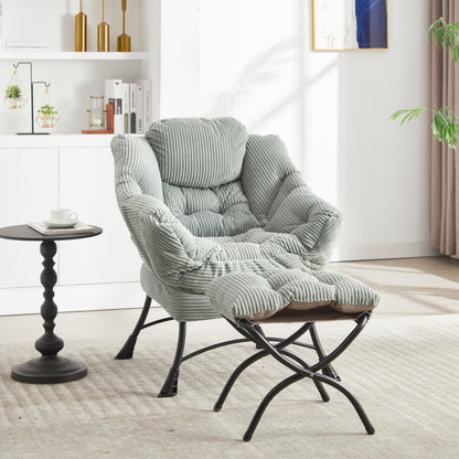 Lazy Chair with Ottoman, Modern Lounge Accent Chair with Armrests and a Side Pocket, Leisure Upholstered Sofa Chair Reading Chair with Footrest for Small Space, Corner Chair - Light green - 1st Choice Furniture Direct