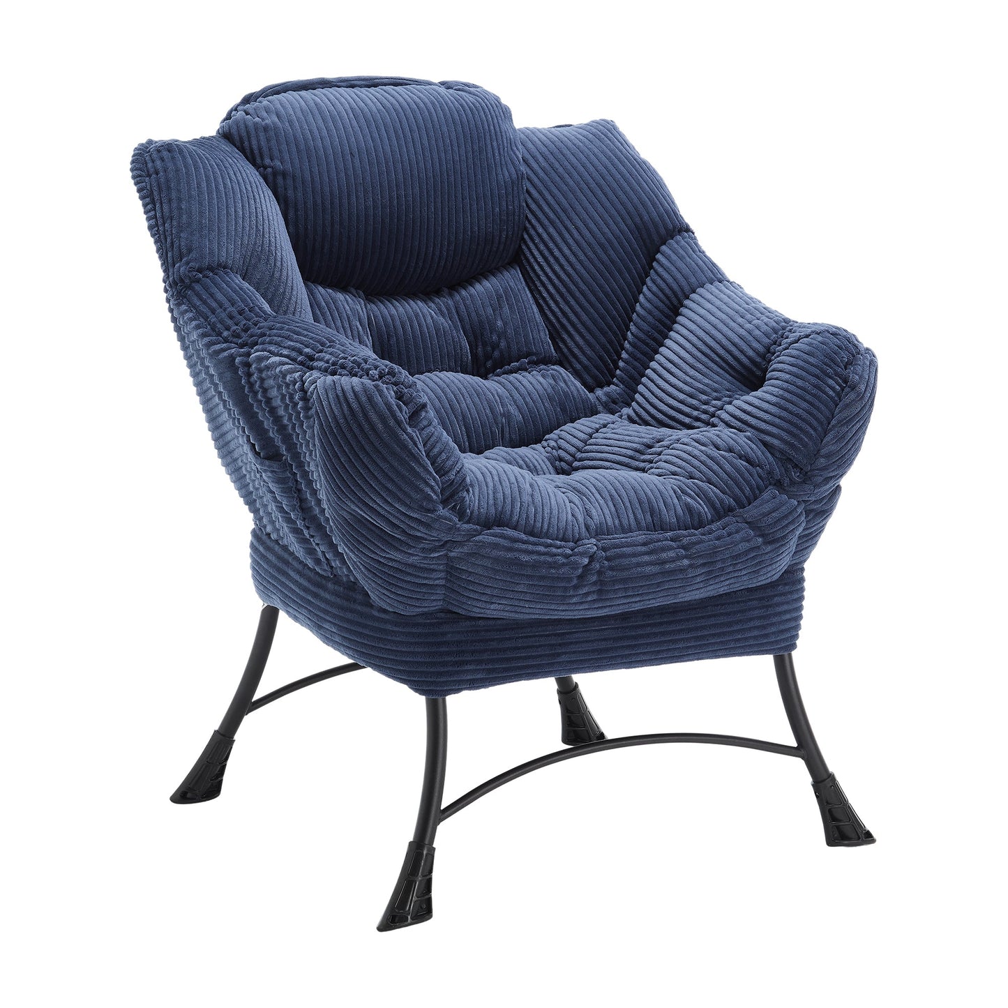 Lazy Chair with Ottoman, Modern Lounge Accent Chair with Armrests and a Side Pocket, Leisure Upholstered Sofa Chair Reading Chair with Footrest for Small Space, Corner Chair - Navy blue - 1st Choice Furniture Direct