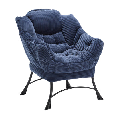 Lazy Chair with Ottoman, Modern Lounge Accent Chair with Armrests and a Side Pocket, Leisure Upholstered Sofa Chair Reading Chair with Footrest for Small Space, Corner Chair - Navy blue - 1st Choice Furniture Direct