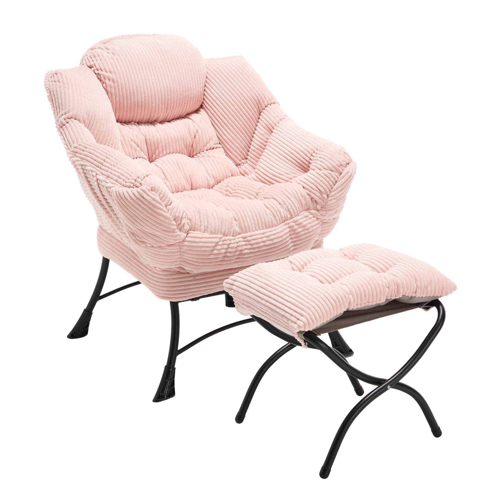 Lazy Chair with Ottoman, Modern Lounge Accent Chair with Armrests and a Side Pocket, Leisure Upholstered Sofa Chair Reading Chair with Footrest for Small Space, Corner Chair - Pink - 1st Choice Furniture Direct