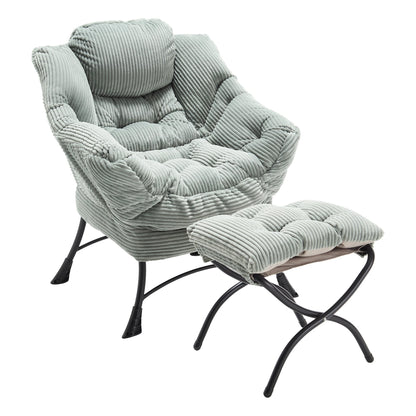 Lazy Chair with Ottoman, Modern Lounge Accent Chair with Armrests and a Side Pocket, Leisure Upholstered Sofa Chair Reading Chair with Footrest for Small Space, Corner Chair - Light green - 1st Choice Furniture Direct