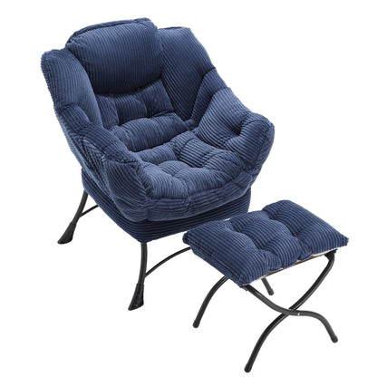 Lazy Chair with Ottoman, Modern Lounge Accent Chair with Armrests and a Side Pocket, Leisure Upholstered Sofa Chair Reading Chair with Footrest for Small Space, Corner Chair - Navy blue - 1st Choice Furniture Direct