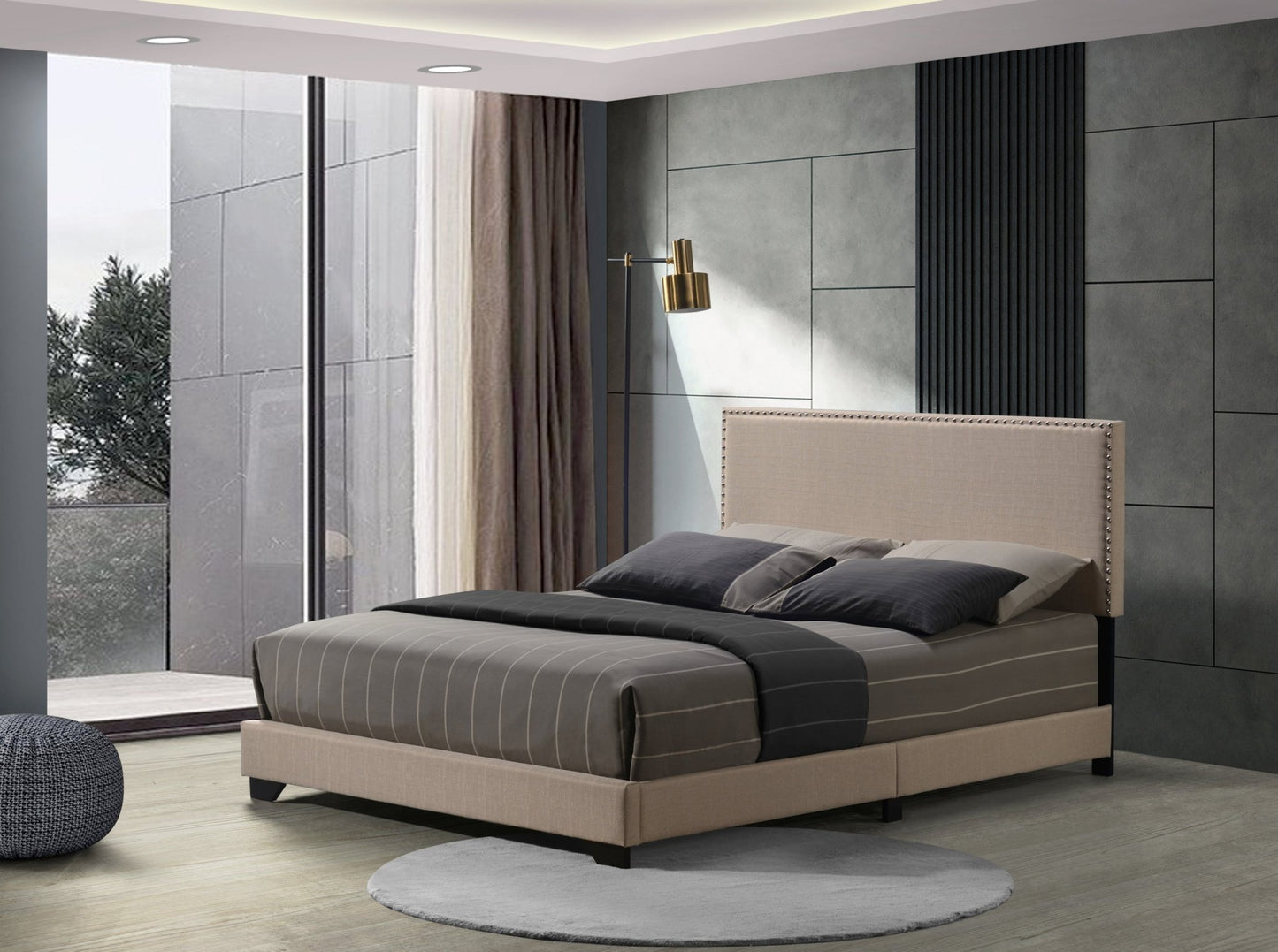 Leandros Beige Fabric Queen Bed - 1st Choice Furniture Direct