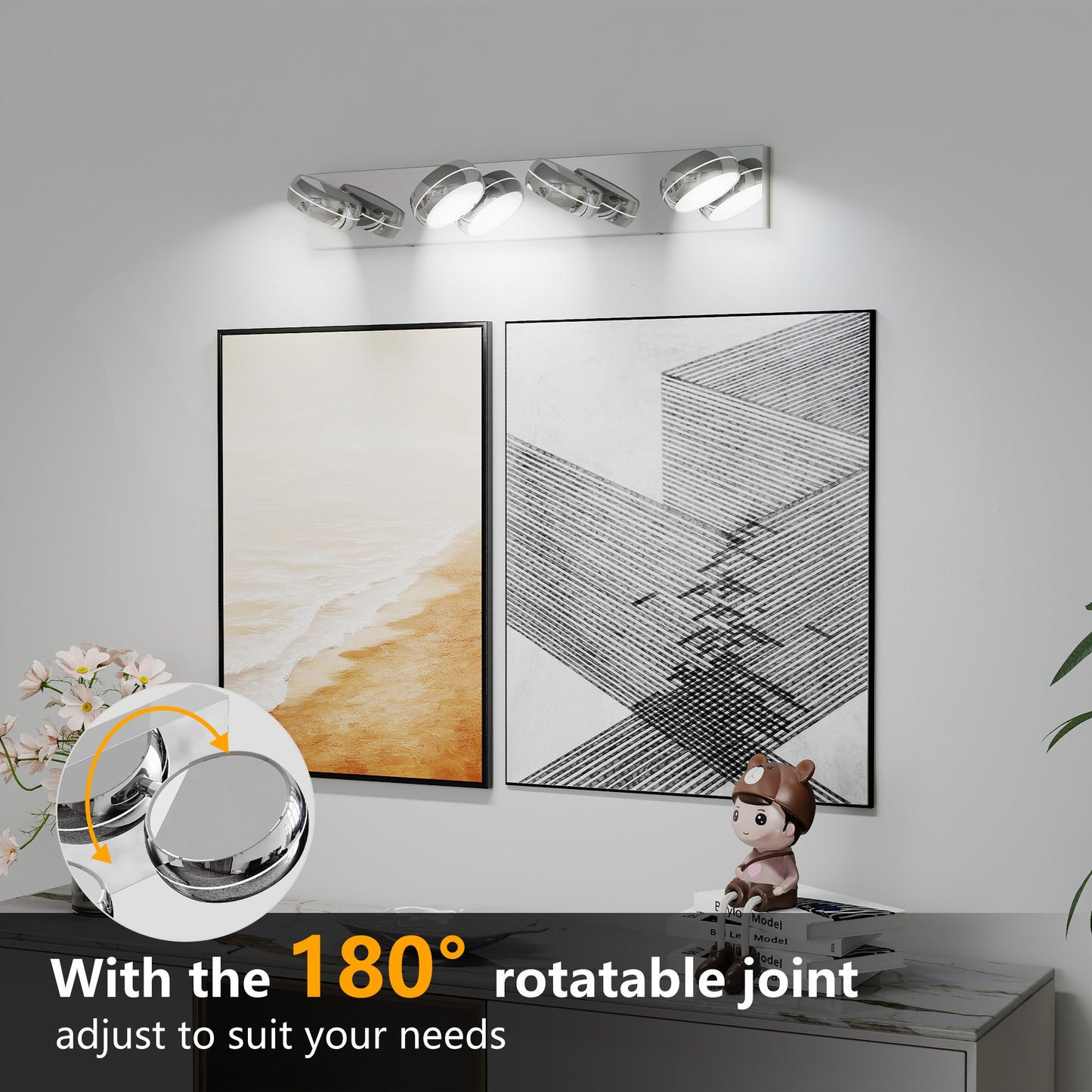 LED Vanity Lights 28in Bathroom Lights Fixtures over Mirror 4 Light LED Lighting Fixture for Bathroom 18W Mirror Lighting Fixture Modern Bath Light Bar Chrome Bath - 1st Choice Furniture Direct