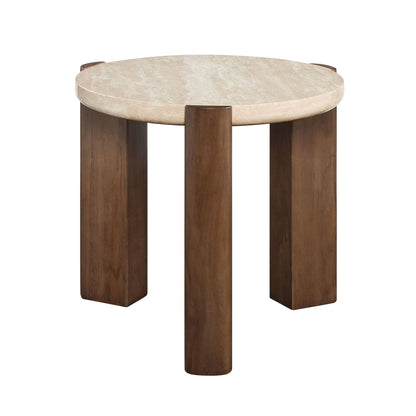 Leonardo Travertine Top & Dark Oak End Table - 1st Choice Furniture Direct