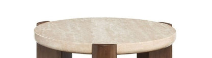 Leonardo Travertine Top & Dark Oak End Table - 1st Choice Furniture Direct