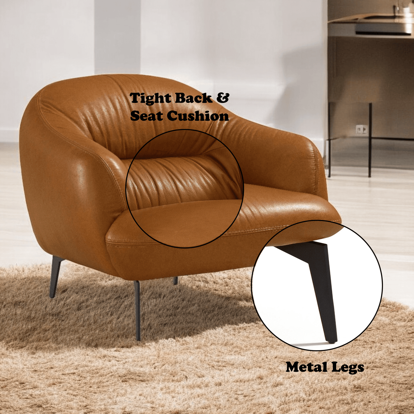 Leonia Cognac Leather Chair - 1st Choice Furniture Direct