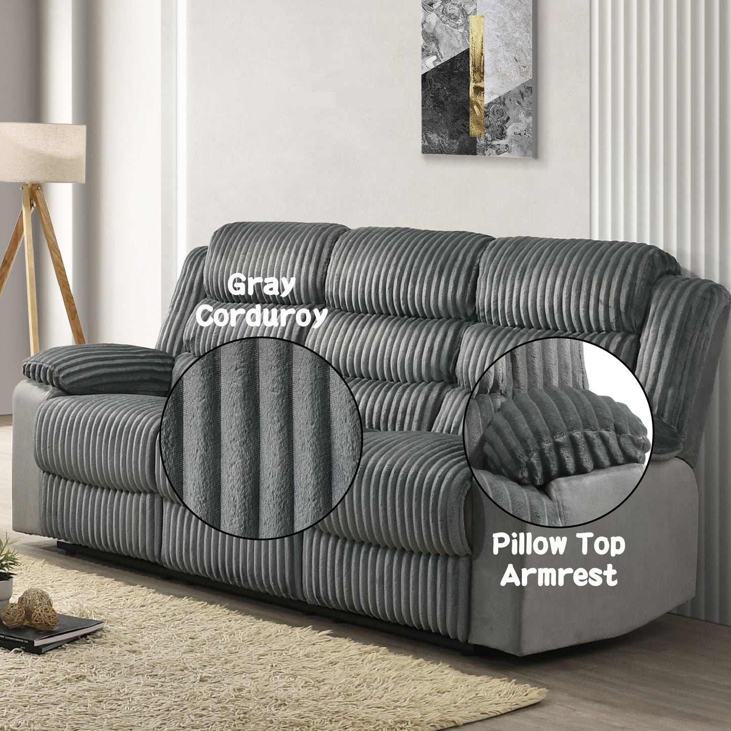 Lesley Gray Corduroy & Velvet Motion Sofa - 1st Choice Furniture Direct