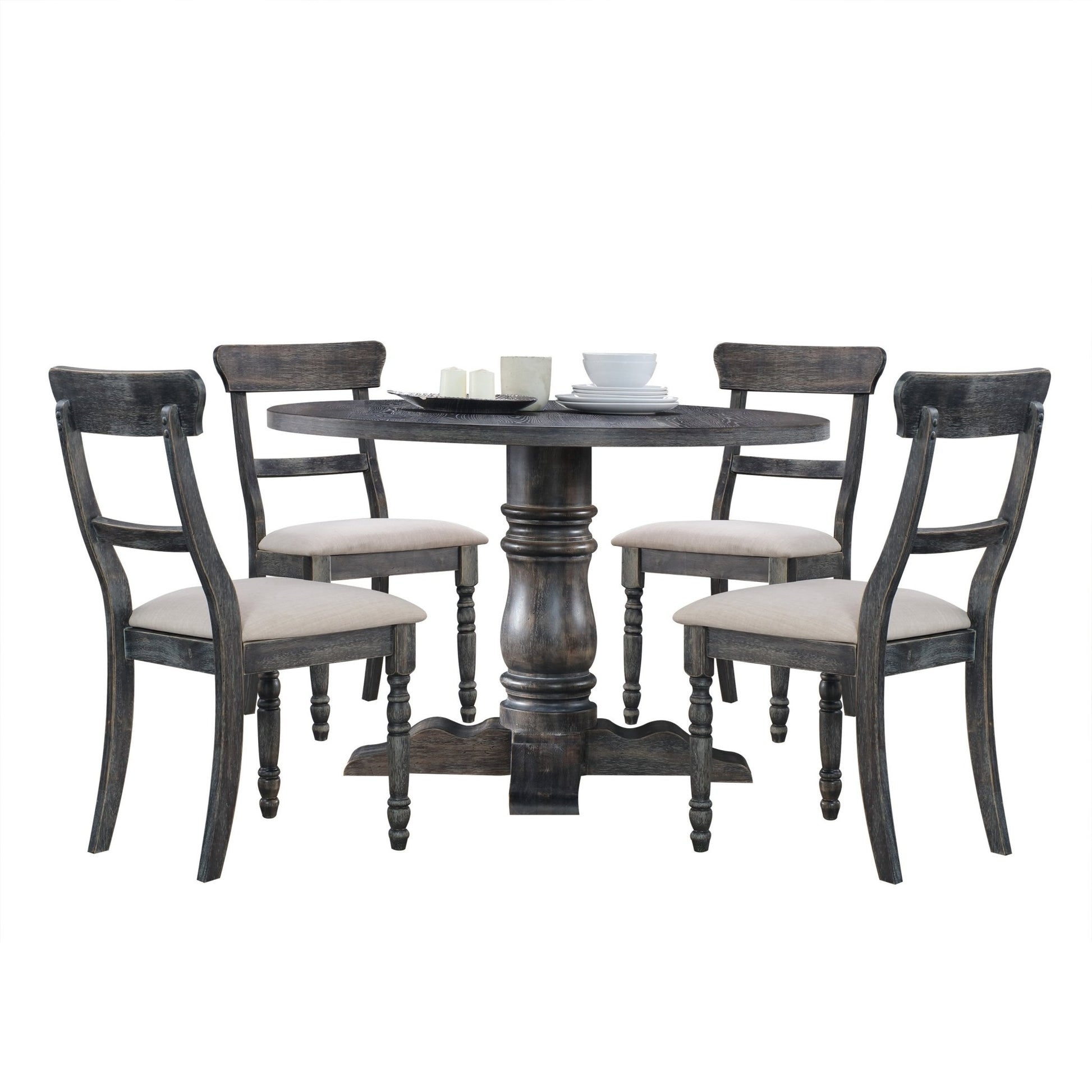 Leventis Light Brown Linen & Weathered Gray Finish Side Chair (Set-2) - 1st Choice Furniture Direct