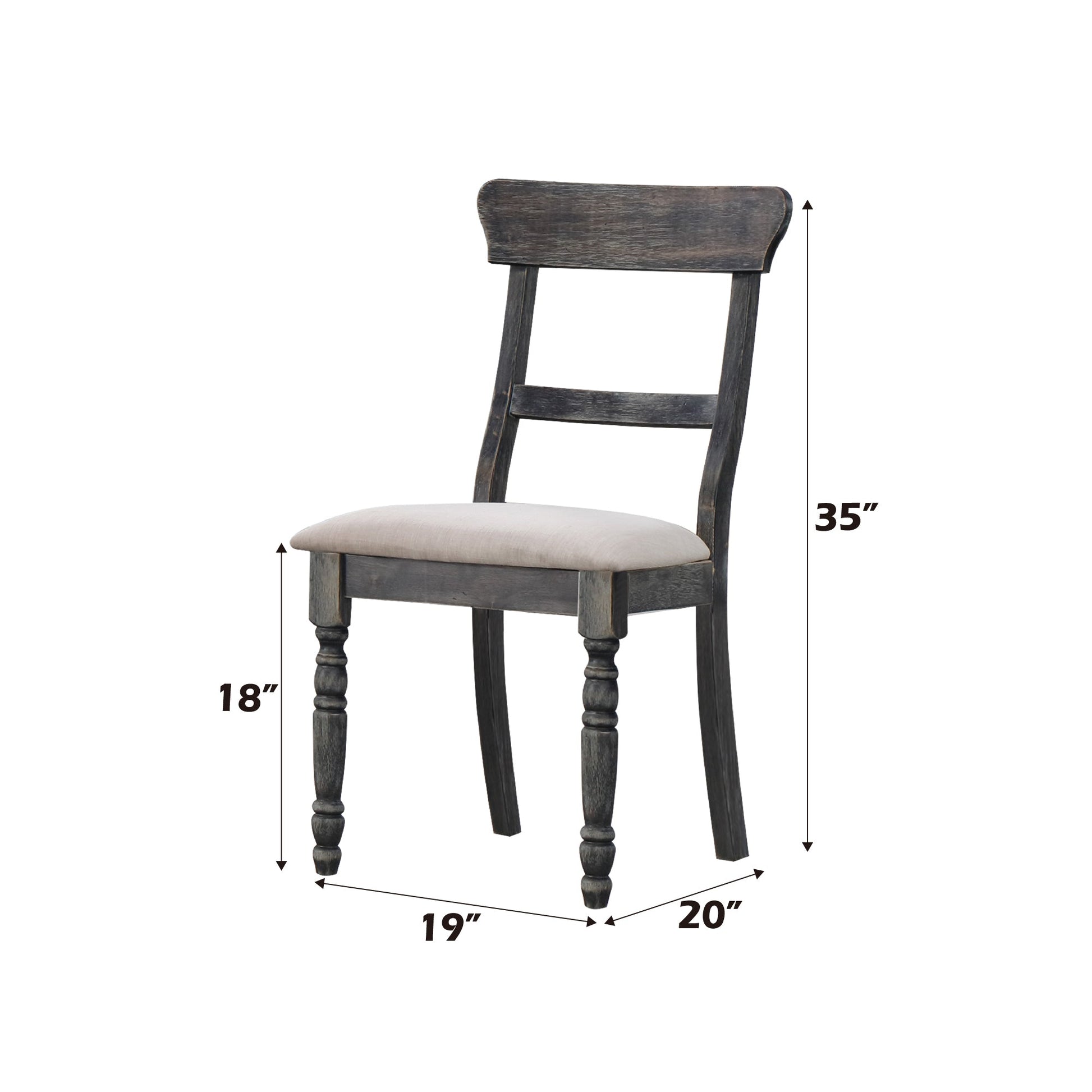 Leventis Light Brown Linen & Weathered Gray Finish Side Chair (Set-2) - 1st Choice Furniture Direct