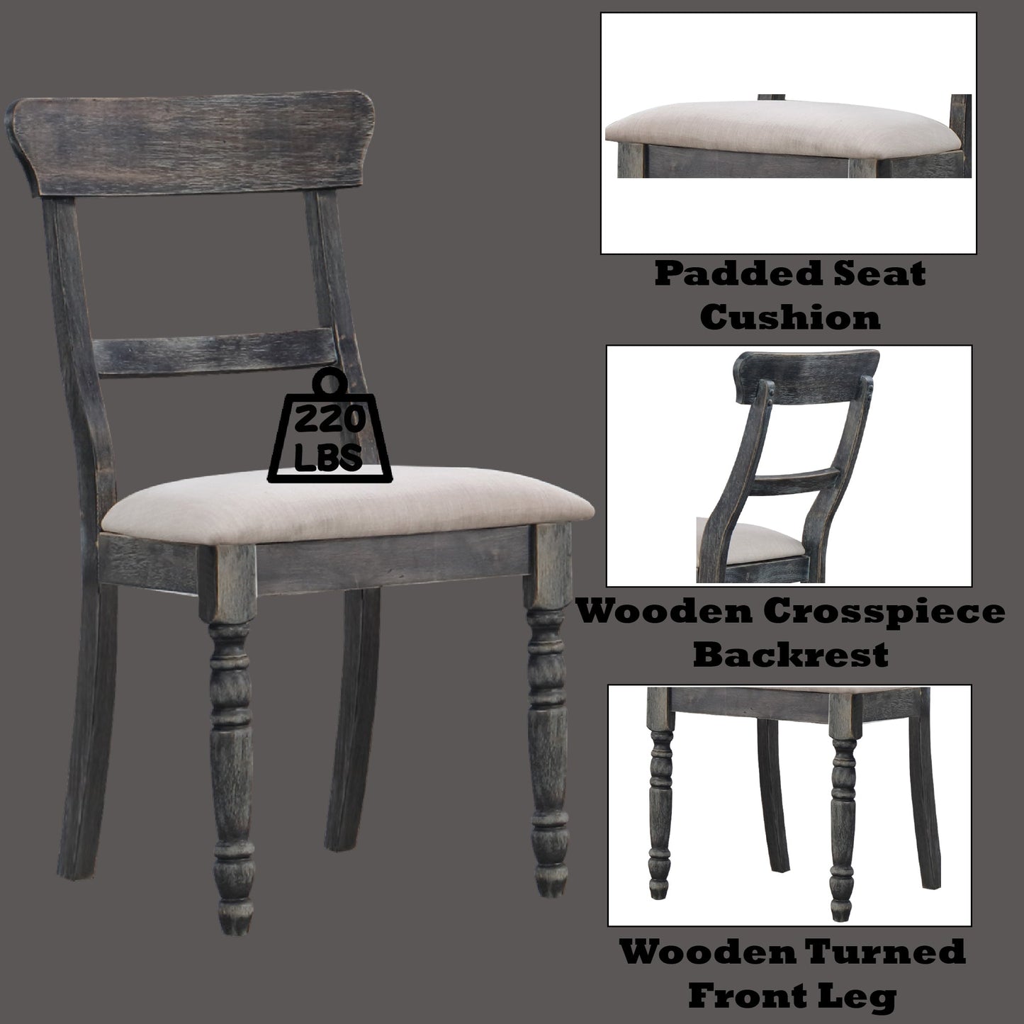 Leventis Light Brown Linen & Weathered Gray Finish Side Chair (Set-2) - 1st Choice Furniture Direct