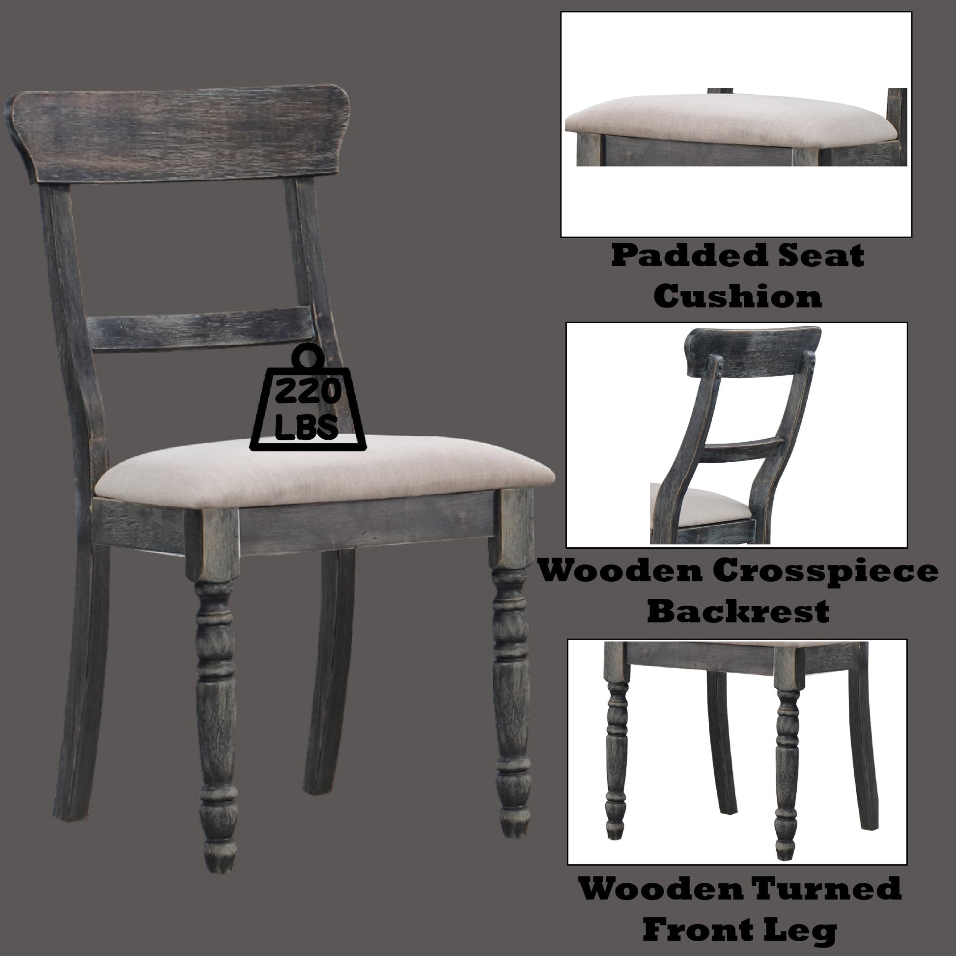 Leventis Light Brown Linen & Weathered Gray Finish Side Chair (Set-2) - 1st Choice Furniture Direct