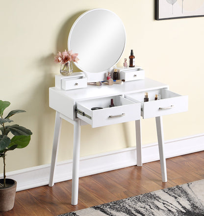 Liannon Contemporary Wood Vanity and Stool Set, White - 1st Choice Furniture Direct