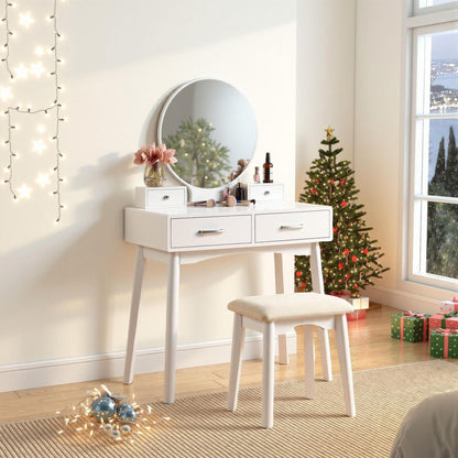 Liannon Contemporary Wood Vanity and Stool Set, White - 1st Choice Furniture Direct