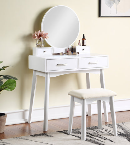 Liannon Contemporary Wood Vanity and Stool Set, White - 1st Choice Furniture Direct