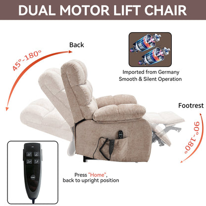 Lift Recliner Chair Heat Massage Dual Motor Infinite Position Up to 350 LBS Large Electric Power Lift Recliners with Power - Remote, Medium - firm and Heavy duty, Beige - 1st Choice Furniture Direct