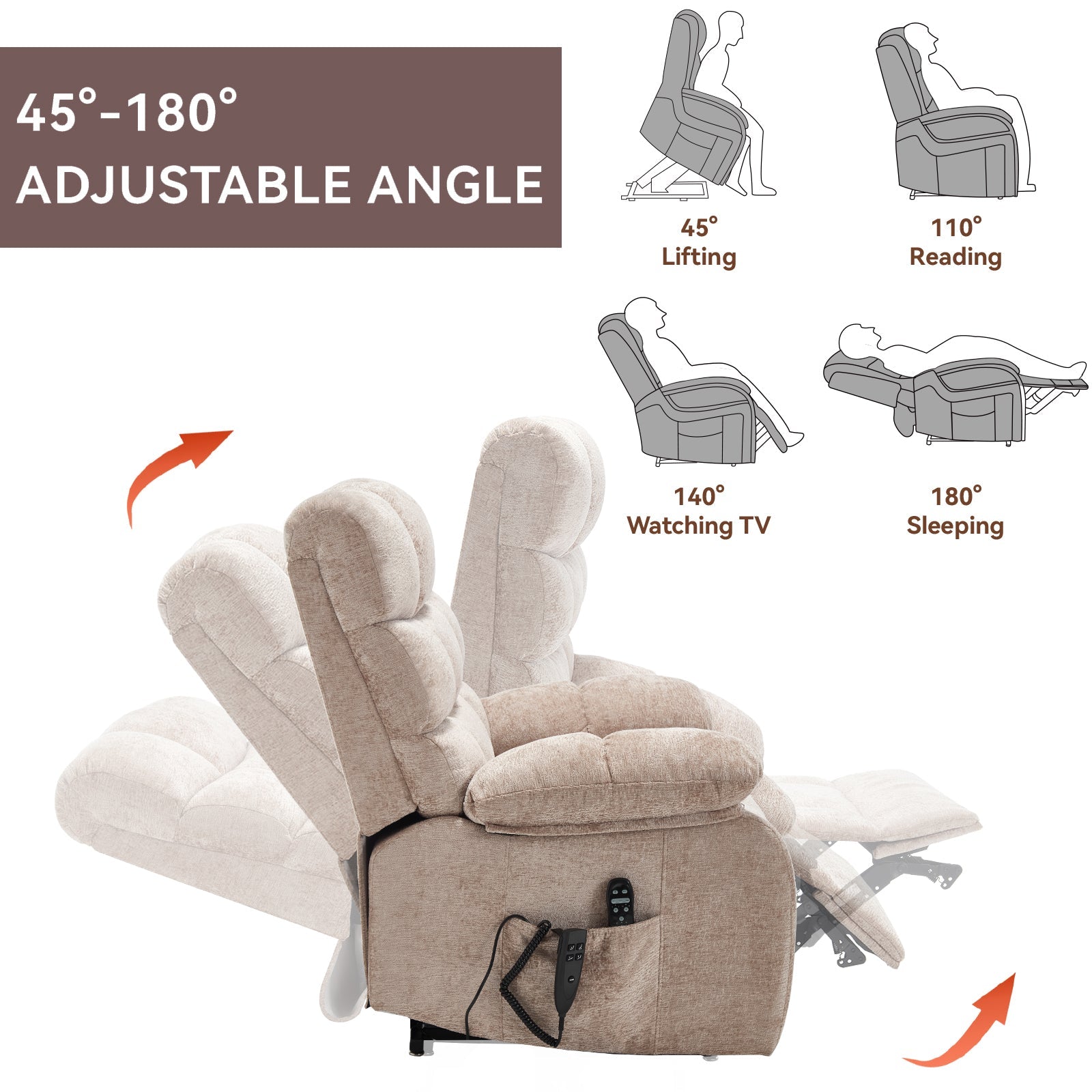 Lift Recliner Chair Heat Massage Dual Motor Infinite Position Up to 350 LBS Large Electric Power Lift Recliners with Power - Remote, Medium - firm and Heavy duty, Beige - 1st Choice Furniture Direct