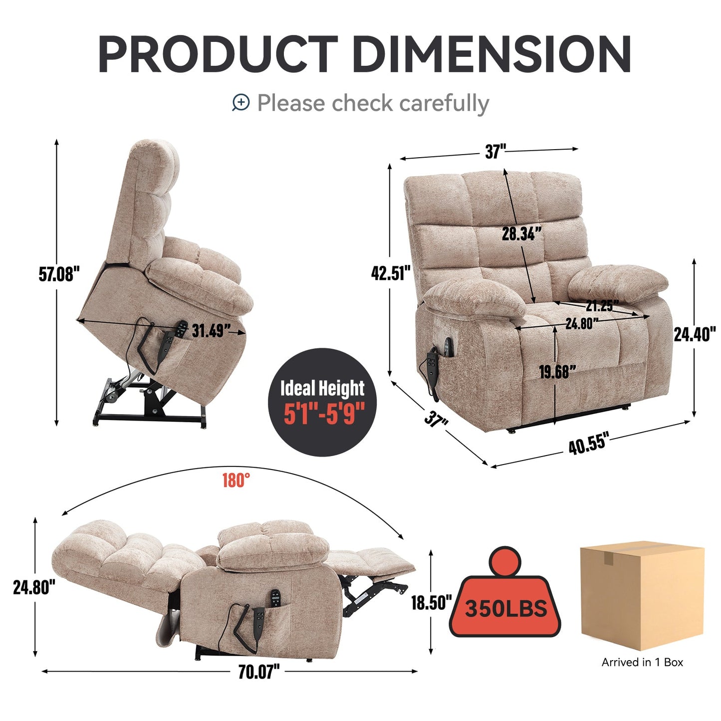 Lift Recliner Chair Heat Massage Dual Motor Infinite Position Up to 350 LBS Large Electric Power Lift Recliners with Power - Remote, Medium - firm and Heavy duty, Beige - 1st Choice Furniture Direct