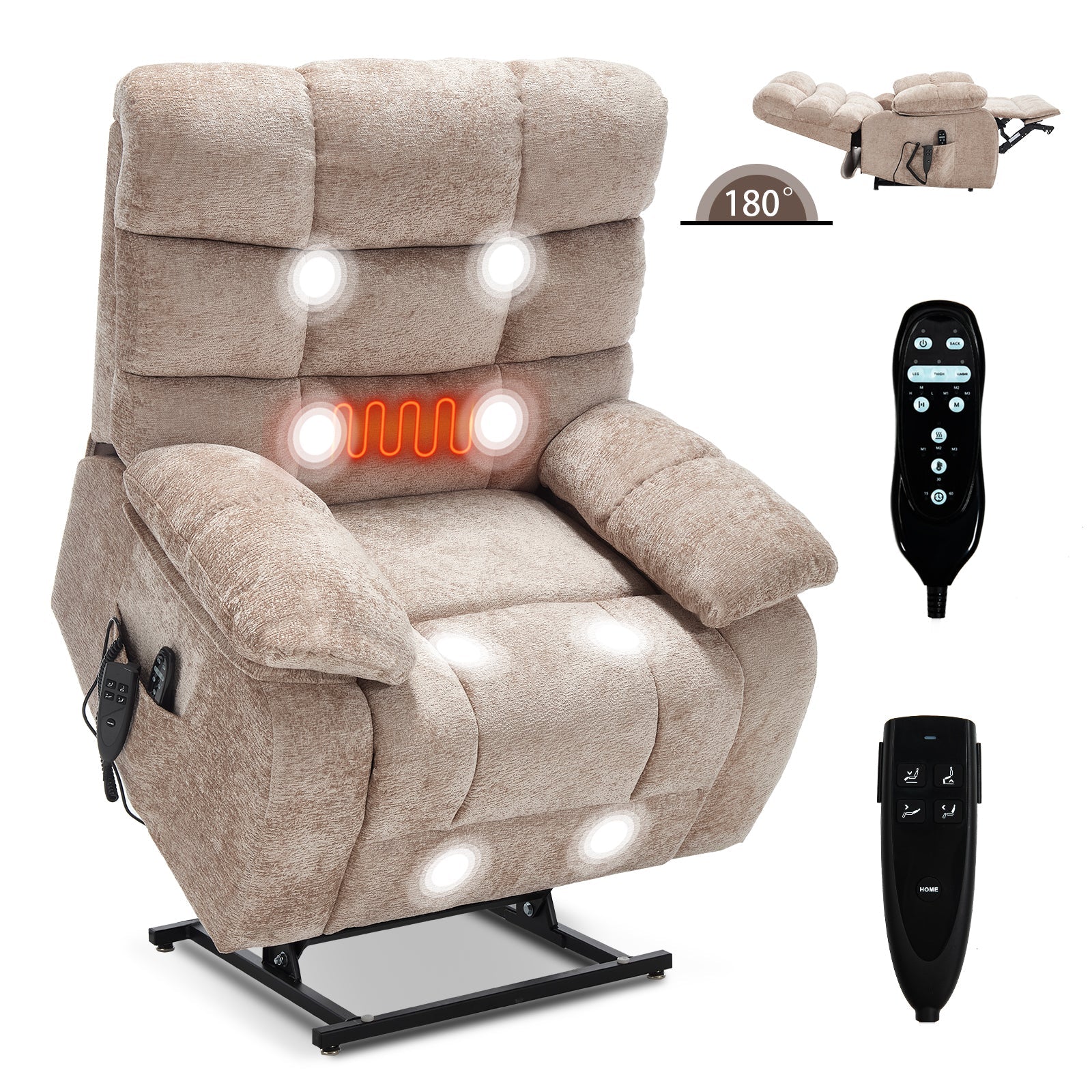 Lift Recliner Chair Heat Massage Dual Motor Infinite Position Up to 350 LBS Large Electric Power Lift Recliners with Power - Remote, Medium - firm and Heavy duty, Beige - 1st Choice Furniture Direct