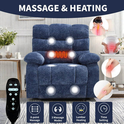 Lift Recliner Chair Heat Massage Dual Motor Infinite Position Up to 350 LBS Large Electric Power Lift Recliners with Power - Remote, Medium - firm and Heavy duty, Blue - 1st Choice Furniture Direct