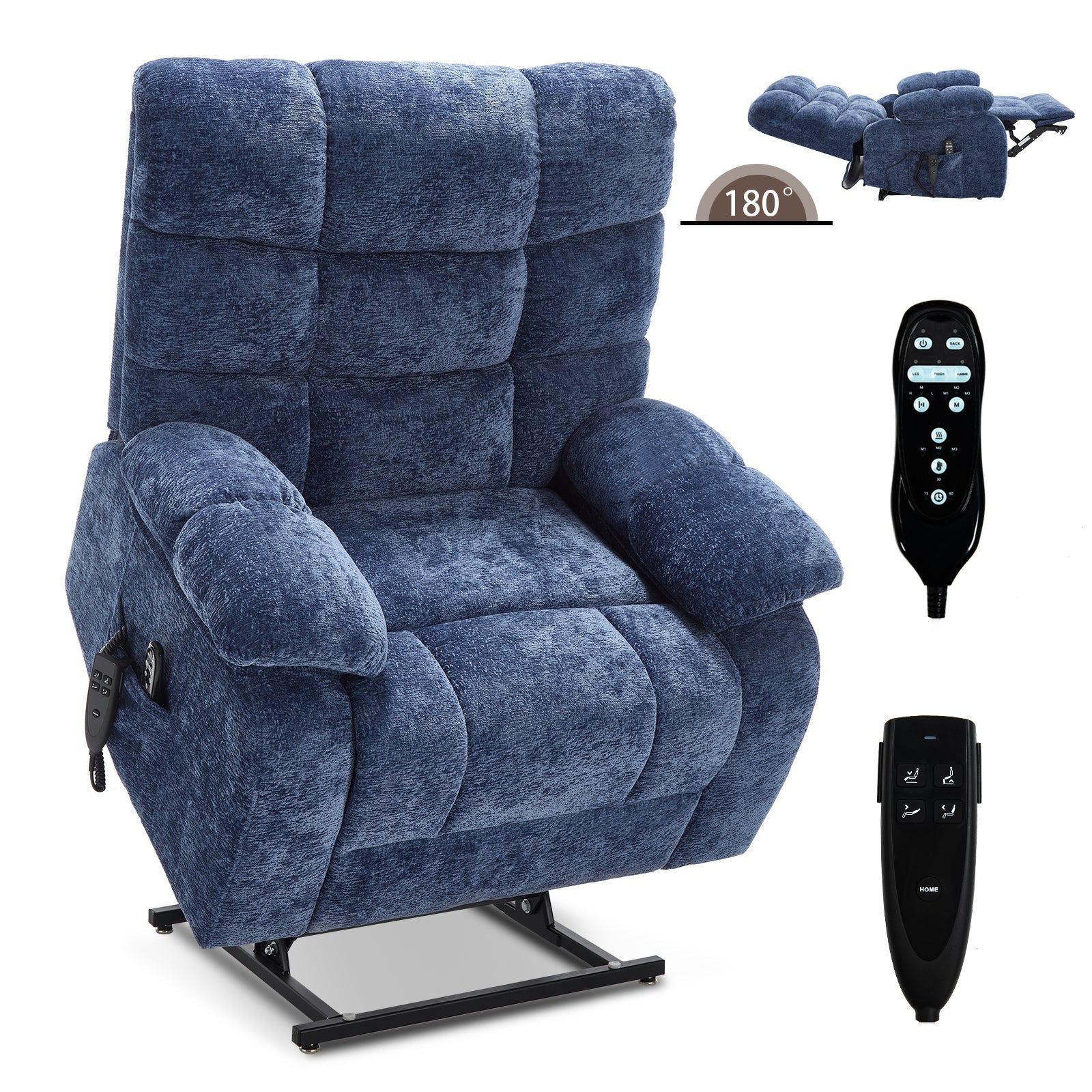Lift Recliner Chair Heat Massage Dual Motor Infinite Position Up to 350 LBS Large Electric Power Lift Recliners with Power - Remote, Medium - firm and Heavy duty, Blue - 1st Choice Furniture Direct
