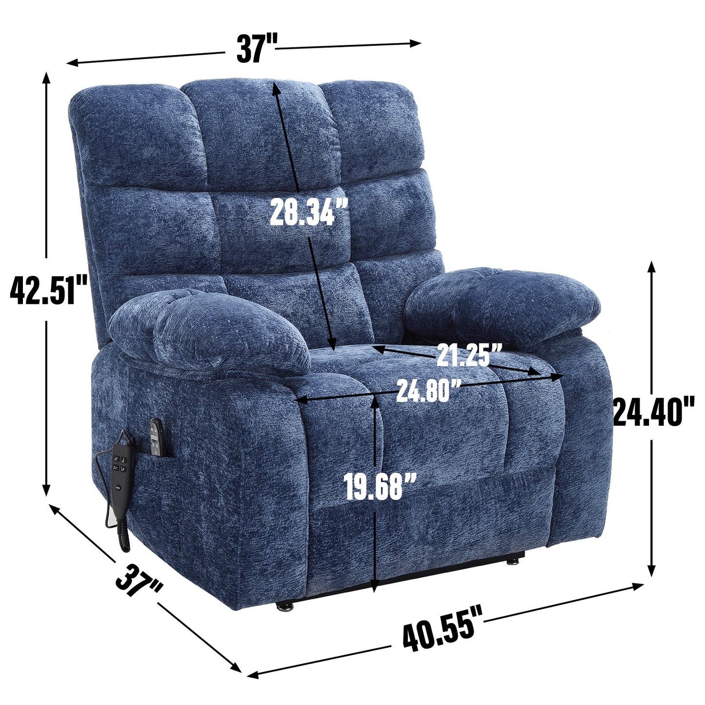 Lift Recliner Chair Heat Massage Dual Motor Infinite Position Up to 350 LBS Large Electric Power Lift Recliners with Power - Remote, Medium - firm and Heavy duty, Blue - 1st Choice Furniture Direct