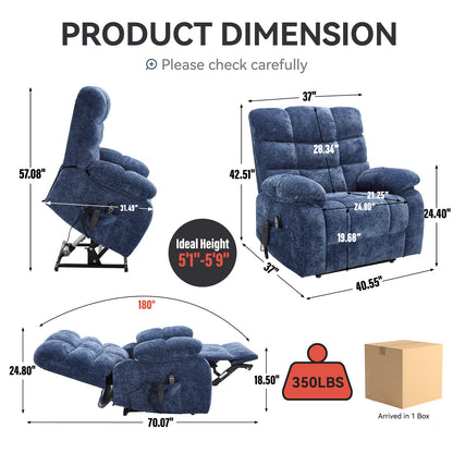 Lift Recliner Chair Heat Massage Dual Motor Infinite Position Up to 350 LBS Large Electric Power Lift Recliners with Power - Remote, Medium - firm and Heavy duty, Blue - 1st Choice Furniture Direct
