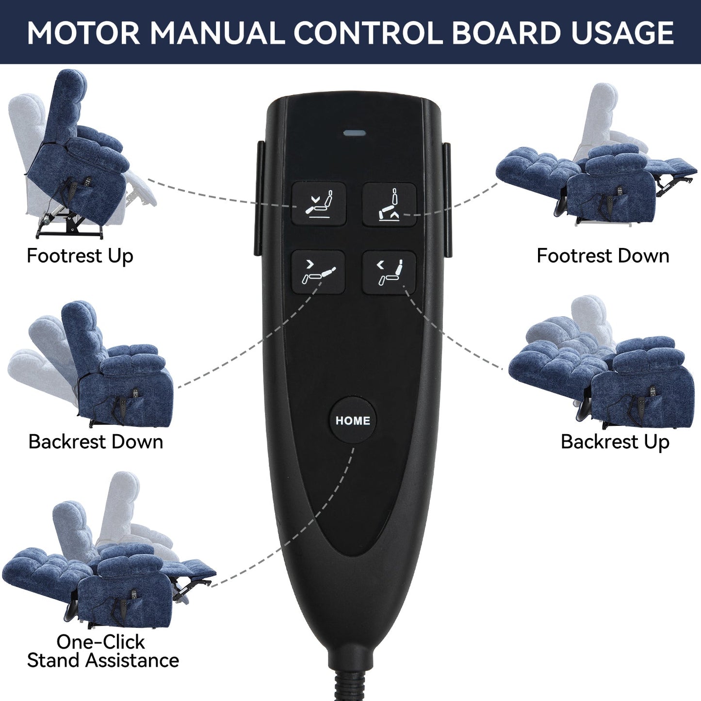 Lift Recliner Chair Heat Massage Dual Motor Infinite Position Up to 350 LBS Large Electric Power Lift Recliners with Power - Remote, Medium - firm and Heavy duty, Blue - 1st Choice Furniture Direct