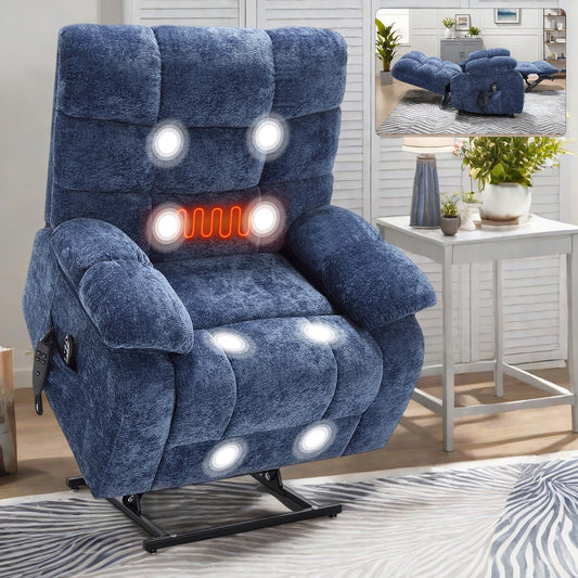 Lift Recliner Chair Heat Massage Dual Motor Infinite Position Up to 350 LBS Large Electric Power Lift Recliners with Power - Remote, Medium - firm and Heavy duty, Blue - 1st Choice Furniture Direct