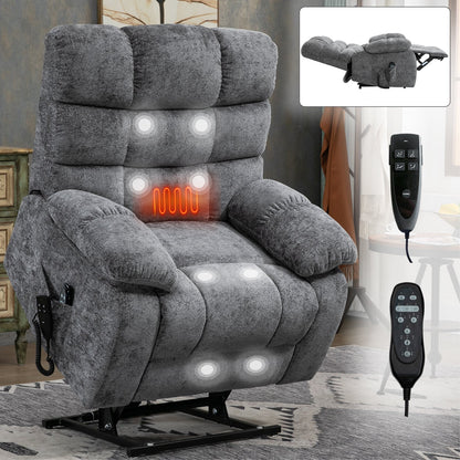 Lift Recliner Chair Heat Massage Dual Motor Infinite Position Up to 350 LBS Large Electric Power Lift Recliners with Power - Remote, Medium - firm and Heavy duty, Grey - 1st Choice Furniture Direct
