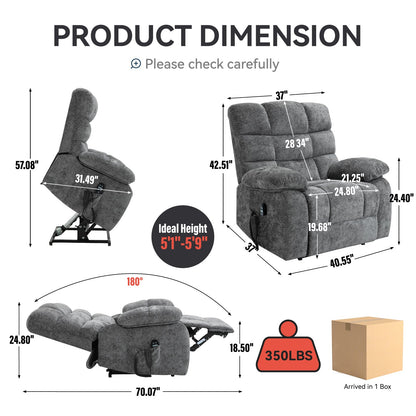 Lift Recliner Chair Heat Massage Dual Motor Infinite Position Up to 350 LBS Large Electric Power Lift Recliners with Power - Remote, Medium - firm and Heavy duty, Grey - 1st Choice Furniture Direct