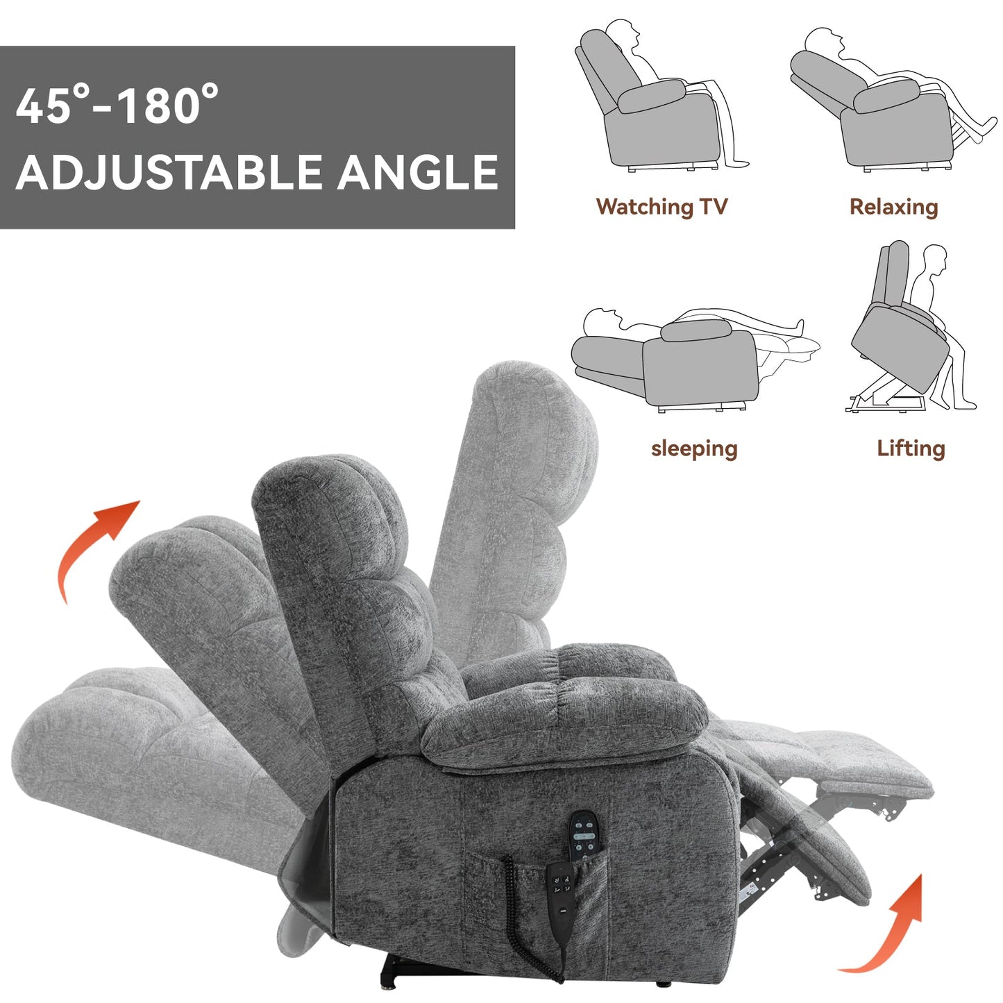 Lift Recliner Chair Heat Massage Dual Motor Infinite Position Up to 350 LBS Large Electric Power Lift Recliners with Power - Remote, Medium - firm and Heavy duty, Grey - 1st Choice Furniture Direct